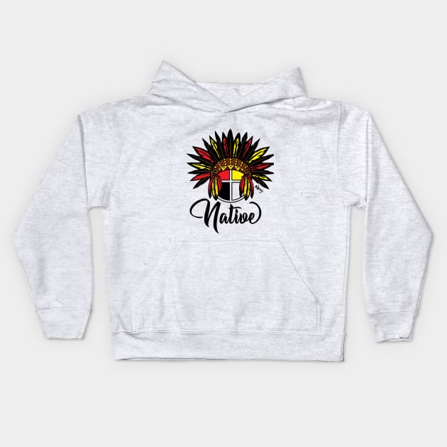 "Native" Headdress & Medicine Wheel Kids Hoodie by BigChief